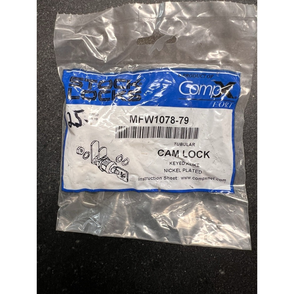 CompX Fort MFW1078-79 Tubular Cam Lock, 7/8" Cylinder, Keyed Alike KA 27379, New
